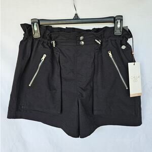 Calia Women Paperbag Shorts Athleisure High Rise Woven Zip Black XS NWT